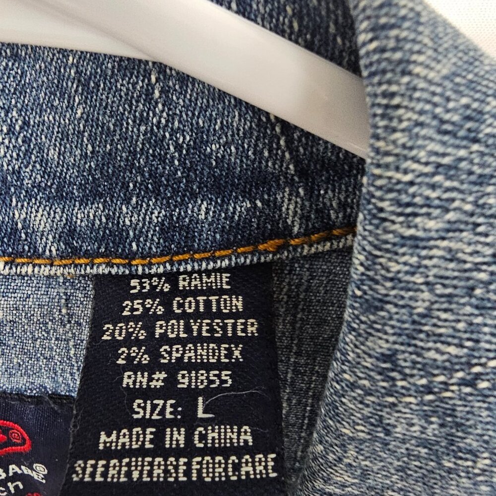 OTB Blue Denim Blazer Jacket Y2K Boho Western Prairie Coastal L - Picture 10 of 12